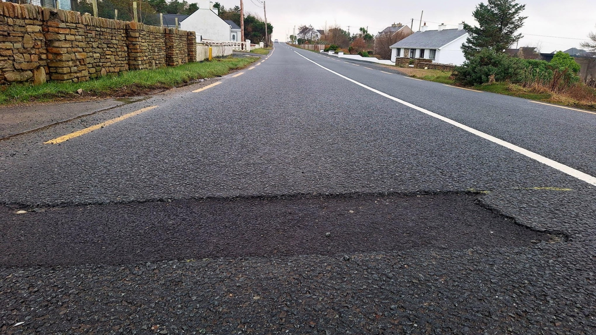 An image which was previously taken showing repair works leaving roads damaged in Donegal