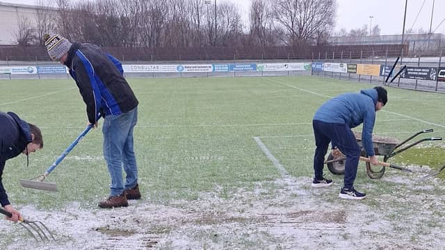 Workers attending the pitch at O'Donnell Park in Letterkenny this morning