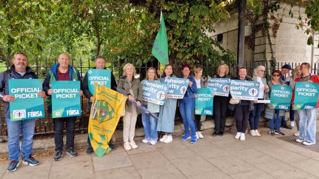 School secretaries and caretakers from Donegal who attended Fórsa’s national rally in Dublin in August which marked the start of strike action over pension parity