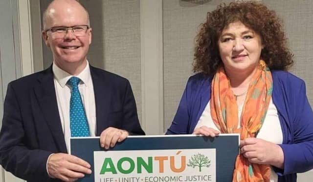 Aontú leader Peadar Tóibín alongside Donegal representative Mary T Sweeney