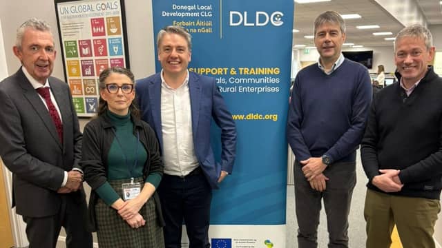 L-R: Paul Hannigan, DLDC Chairman and Head of College at Atlantic Technological University (ATU) Donegal, Emma Lou Kerr, DLDC CEO Padraic Fingleton, Leonard Molloy, Barry Sweeny