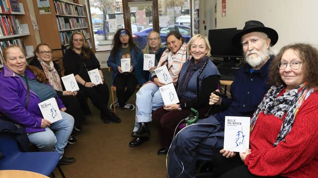 Group pictured at Moville Library for the recent launch of Seoirse Ó Dochartaigh's latest book 'Blue Murder in Moville - a Whodunnit from Inishowen'. (Photo by Tom Heaney, nwpresspics)