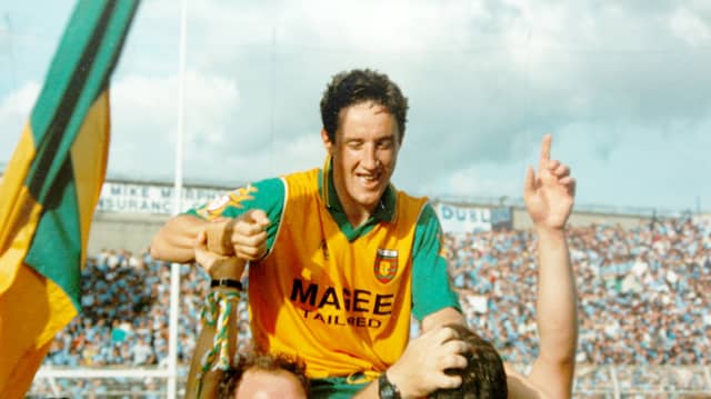 Donegal wing-forward Joyce McMullin celebrates at the final whistle of the 1992 All-Ireland final