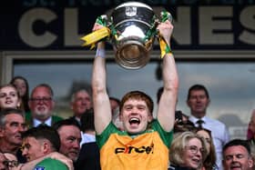 Ciaran Moore of Donegal lifts the Anglo-Celt Cup at Clones last Saturday