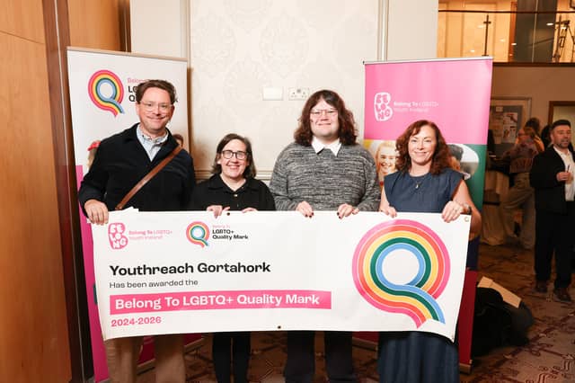 Pictured: Staff and student representatives of Youthreach in Gortahork, who received a Quality Mark from Belong To