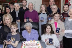 Ruby Druce on her 109th birthday surrounded by family. Photo: Joe Boland (North West Newspix)