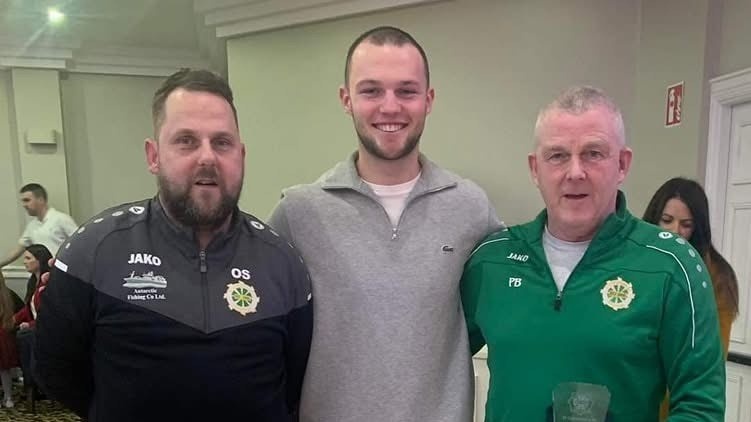 Patrick McClafferty (centre) alongside St Catherine's stalwarts Oliver Smith and Pat Byrne