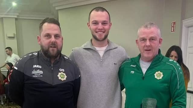 McClafferty, centre, alongside St Catherine's stalwarts Oliver Smith and Pat Byrne