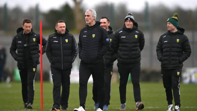 Jim McGuinness and his backroom team in Ballyshannon
