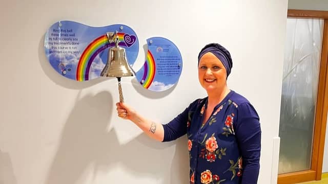 Ashlene Finnegan in Altnagelvin Hospital in Derry following her final treatment