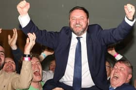 Padraig Mac Lochlainn celebrates his re-election