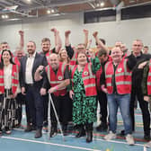 Charles Ward with 100% Redress supporters at the Aura Leisure Centre. Photo: Geraldine Diver
