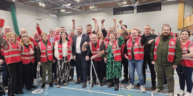 Charles Ward with 100% Redress supporters at the Aura Leisure Centre. Photo: Geraldine Diver