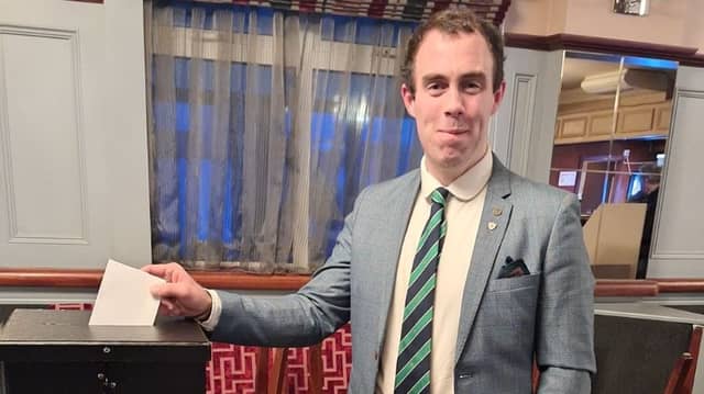 Fionán Bradley at the Fianna Fáil selection convention for the Buncrana local electoral area