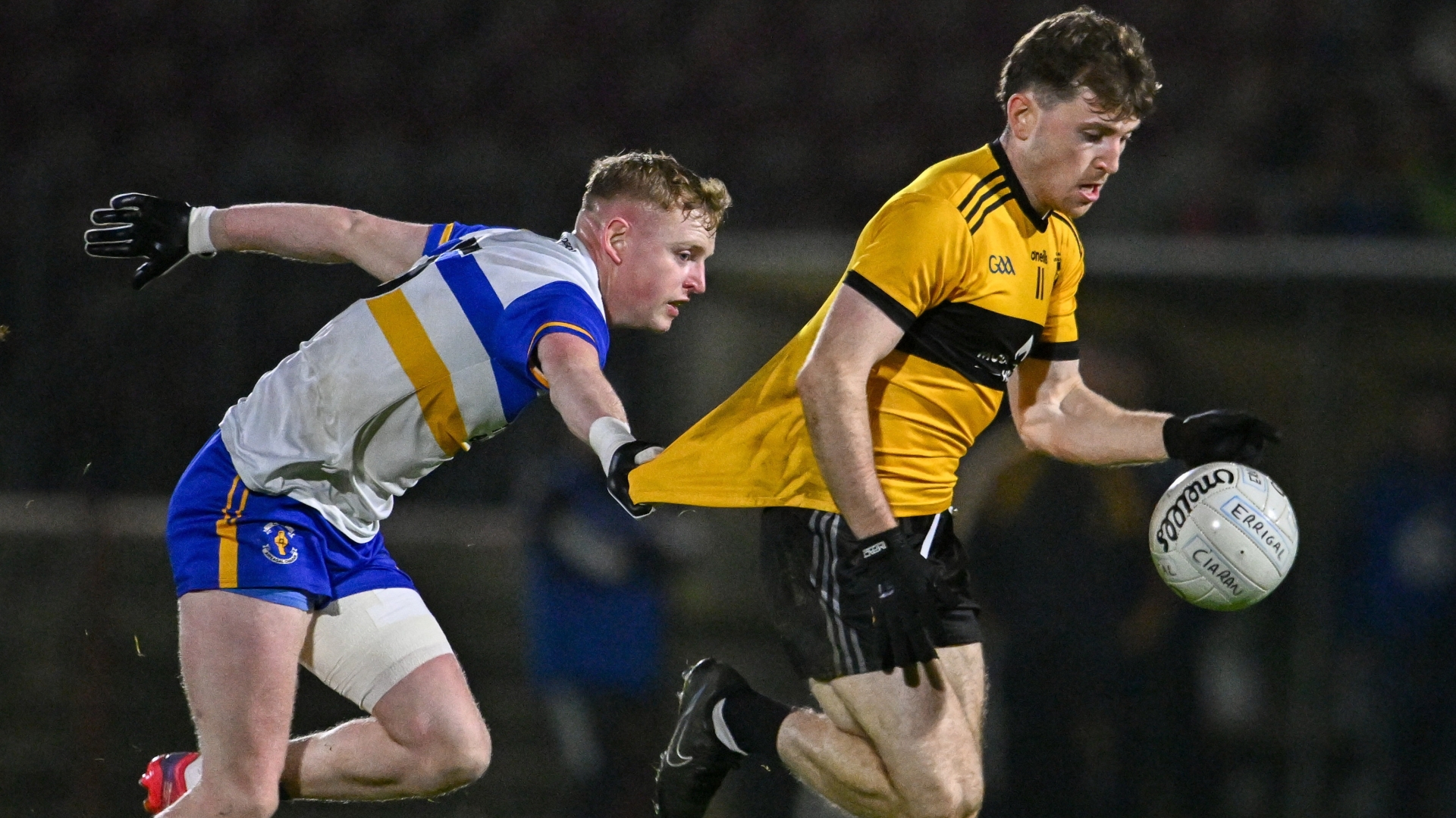 Shane O'Donnell of St Eunan's in action against Peter Og McCartan from Errigal Ciarán during the AIB Ulster GAA Club SFC