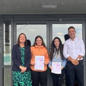 Top-achieving LCA students, Grace Lynch and Ryley McDermott, who both earned distinctions with Ms Anderson and Mr McGuinness