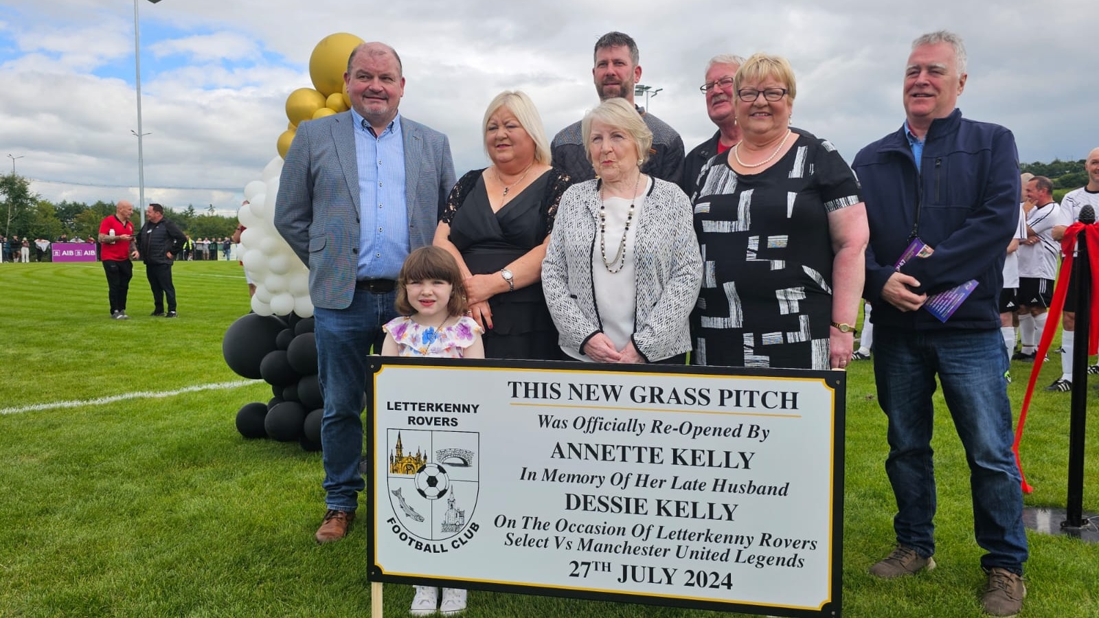 Local councillors and members of the family of the late Dessie Kelly at Leckview Park on Saturday. Photos: Geraldine Diver