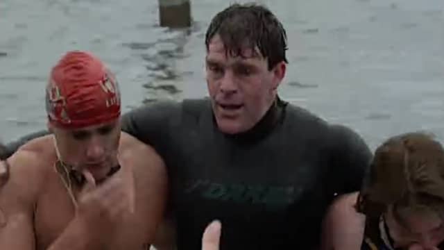 Henry O’Donnell, supported by the team, made it to shore on the Donegal mainland, making swimming history