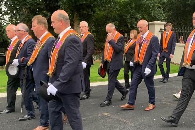 On Sunday evening, the Manorcunningham LOL 1117 walked to the church for their annual gathering.