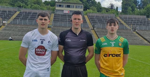 The captains and referee before the minor semi-final in Clones