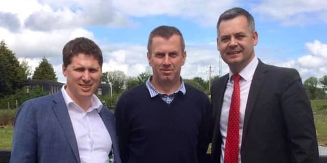 Liam Doherty (centre) with Sinn Féin's Matt Carthy and Pearse Doherty.