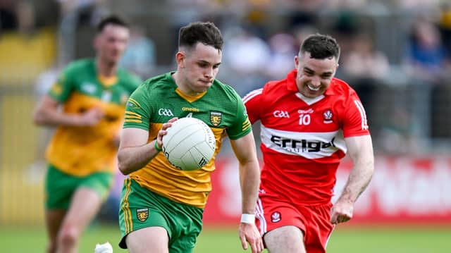 Caolan McColgan of Donegal in action against Niall Toner of Derry during the GAA Football All-Ireland Senior Championship Round 2 match in June