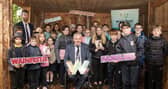 Pupils from Scoil Naisiunta Na Sraithe Moire and Gartan National School helped cathaoirleach Cllr Martin Harley launch Wainfest 2023. Also pictured is Cllr Donal 'Mandy' Kelly Photo: Paul McGuckin