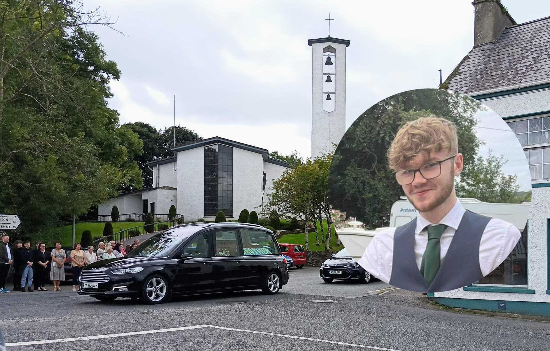 Mourners lined the streets of Milford as Connor McGinley's remains left St Peter's Church for burial in Milford Cemetery