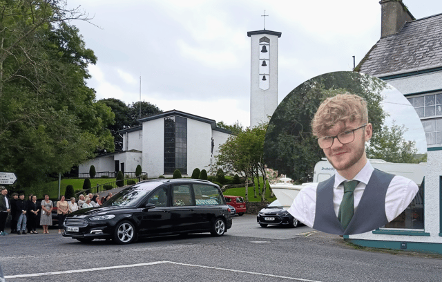 Mourners lined the streets of Milford as Connor McGinley's remains left St Peter's Church for burial in Milford Cemetery