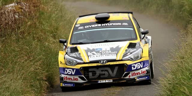 Josh Moffett on the push on day one of the Donegal International Rally. Photo: Thomas Gallagher