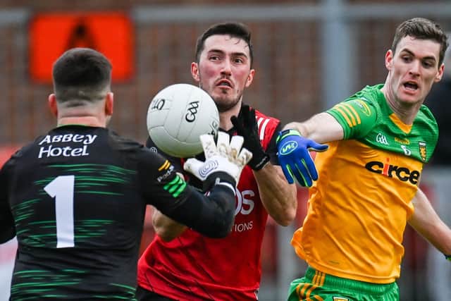 The benches rolled and the pace slowed, with the fourth official busier than the four umpires combined. Donegal certainly weren’t overly enamored with referee Maggie Farrelly’s decision to pull play back - with Conor O’Donnell through on goal - for a foul on McBrearty 10 minutes into part two. Down’s Fitzpatrick was black-carded for the foul.