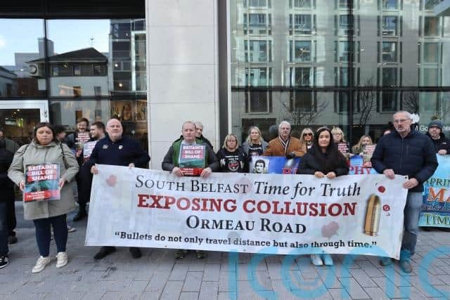 Ryan Murphy from north Belfast, whose grandfather Terry McCafferty was killed along with his work colleague James McCloskey by the Ulster Defence Association (UDA) in January 1974, addressed those gathered.