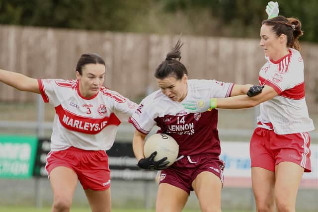 However, six minutes into the first allotment of extra-time Sophie Curran’s ball in was gathered by McLaughlin, who spun in a flash only for Sharon Conaghan to make a brave stop to keep her sheet clean and her team in front. Then, Bonner and Guthrie brought the lead out to three.