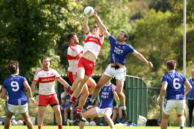 But they just couldn’t get going. They chose to run the ball from deep and that seemed to play into Glenfin’s hands as the home side pushed up on their men and won some key turn-overs in the early stages of the half.