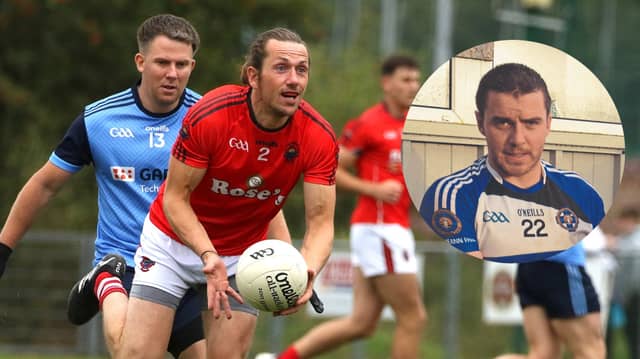 Stephen Doak of St Michael's in action against Milford and, inset, Cloughaneely's Kevin Muhern