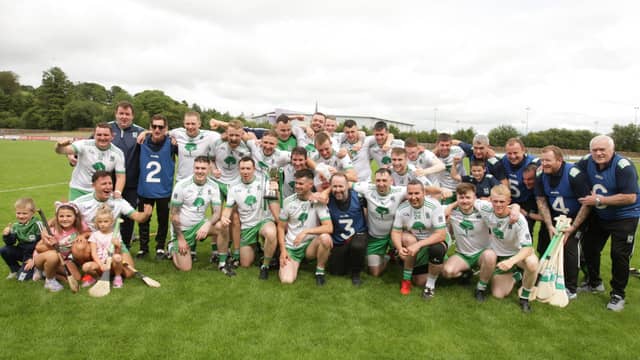Sean MacCumhaill's celebrate their victory in the Donegal IHC at O'Donnell Park. Photos: Thomas Gallagher