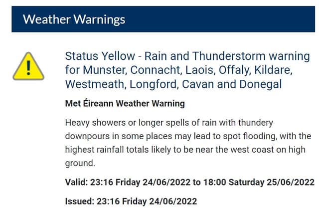 Rain and thunderstorms as Donegal added to weather warning list