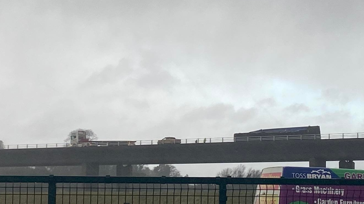 Major Irish motorway closed as truck overturns in Storm Barra winds PIC: Twitter