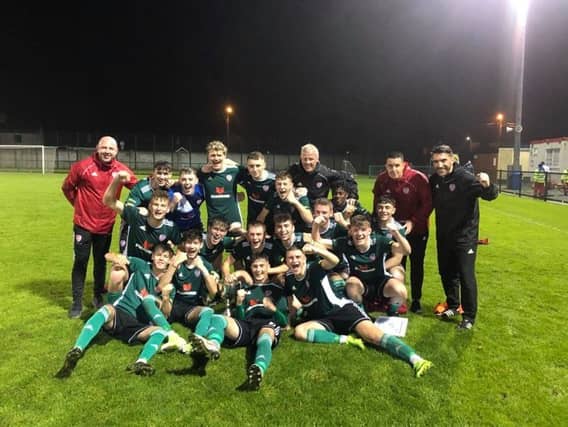 Derry City celebrate winning the Knockalla Caravans Senior Cup in August 2020