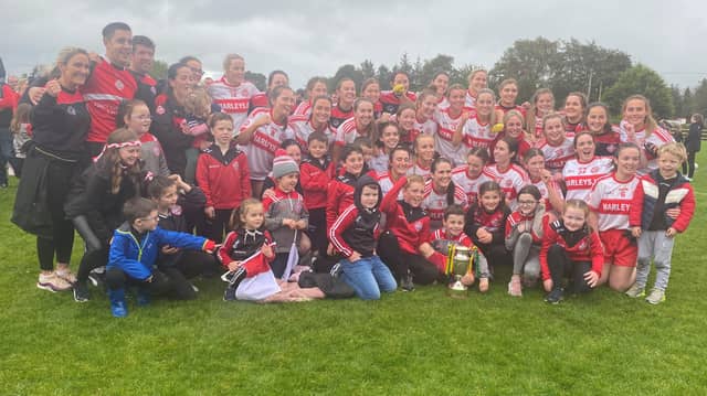 Glenfin celebrate their victory in the Donegal LGFA SFC final. Photos Chloe Callaghan