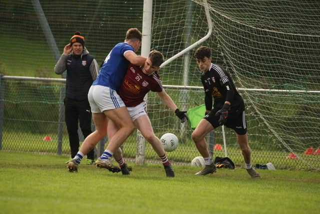 Goalmouth action from the Naomh Conaill-Termon game in Glenties Picture: Thomas Gallagher