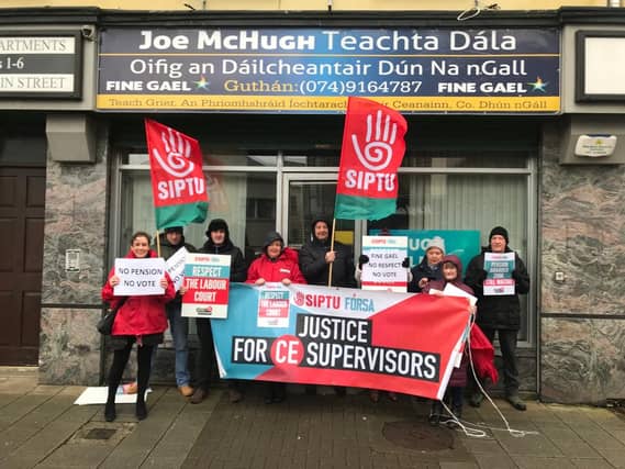 Community Employment supervisors protesting outside the office of Joe McHugh