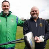 Oliver Doherty (right) has been busy training with fellow athlete Stephen McParland (left) and PGA golf coach Michael Stanford (centre)