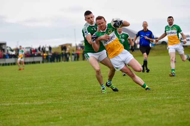 Gary McFadden under pressure in Gaoth Dobhair Photo Geraldine Diver