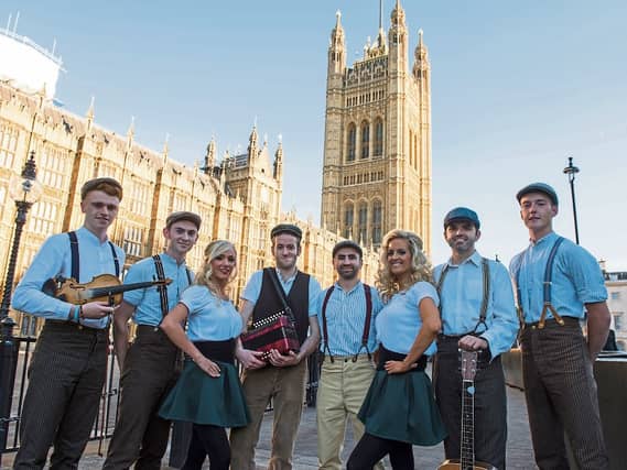 Titanicdance pictured outside the House of Commons.
