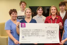 Mayor of Donegal Town Anna Gallagher and her family present a cheque from the Mayor's Ball to Donegal Community Hospital. PHOTOS: Siobhan McGowan