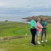Cruit Lady Captain Brid Mulhern, with President Joseph Gillespie  and Captain Alan Gillespie on Lady Captain's Day.