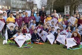 Some of the children with their kites in Raphoe. Photos: Joe Boland (North West Newspix)