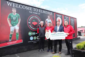 Pictured at the announcement of the successful Phase 2 Community Climate Action Programme projects were (L-R_ Thomas Kennedy, Chairperson Cherry Orchard Football Club; Kevin Bissett, Facility Manager; Minister for Climate, Energy and the Environment Darragh O’Brien; and Steve O’ Brien, Underage Section Chairperson