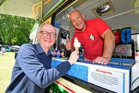 Pat McFadden, Secretary of Sate for Work and Pensions  Pictured with ice cream man Alfonso Urso.